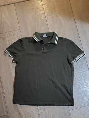 Men's Olive Green Polo with Stripe-Trim Collar